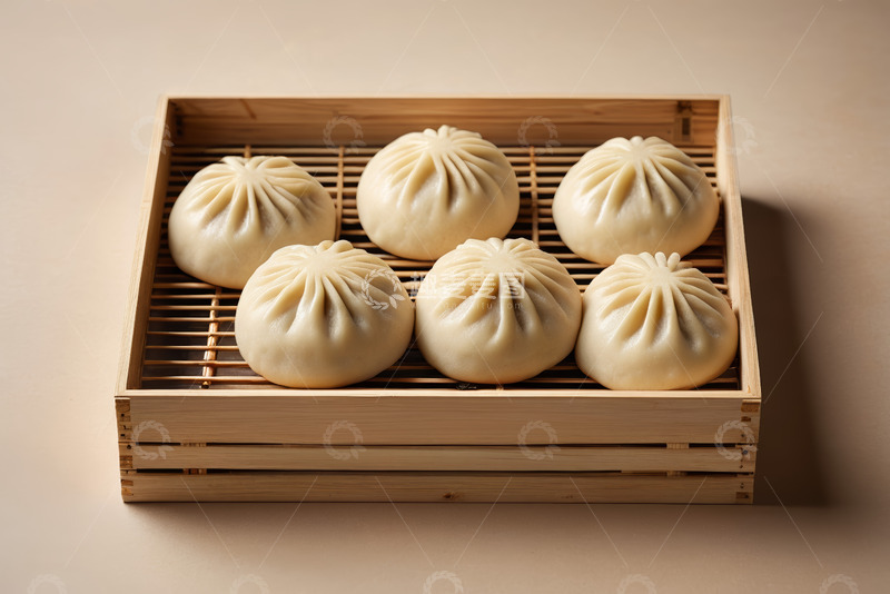 高清大图下载【趣麦麦图】竹制蒸笼中的包子特写