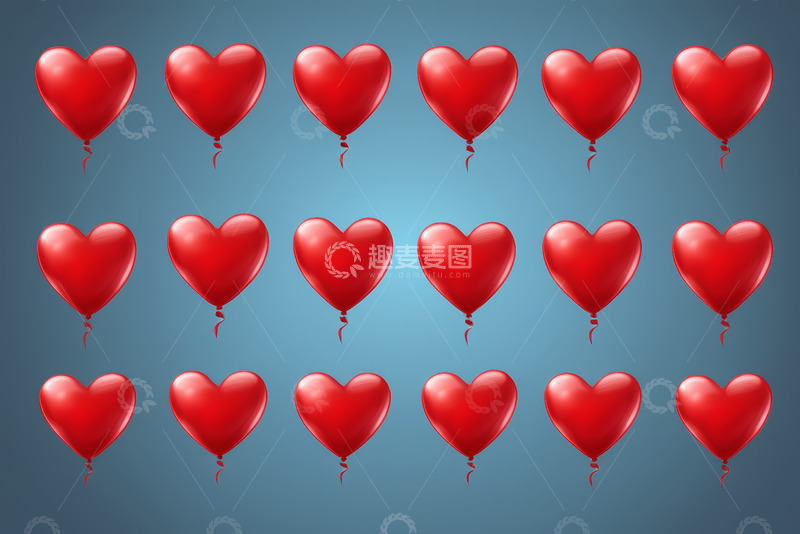 高清大图下载【趣麦麦图】蓝色背景红色心形气球图案