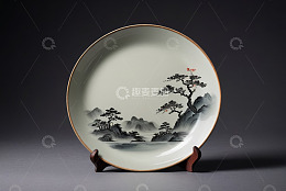 中式山水图案装饰盘