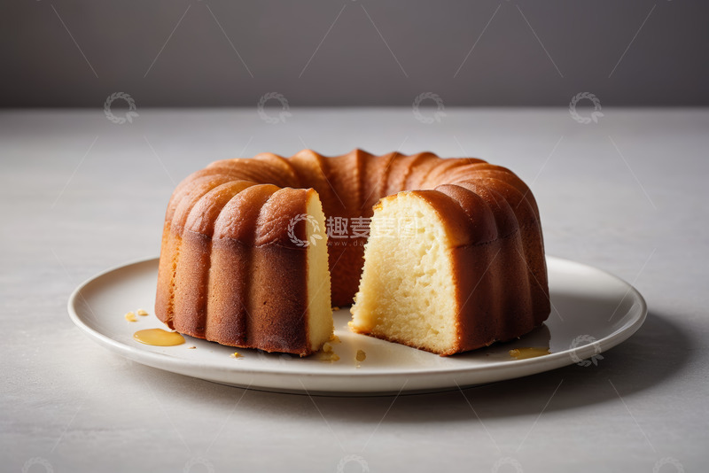 高清大图下载【趣麦麦图】白色盘子上的切片环形蛋糕