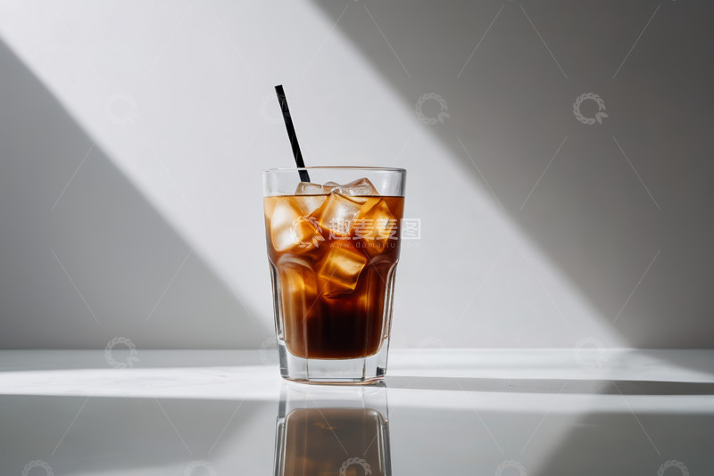高清大图下载【趣麦麦图】玻璃杯装加冰棕色饮料