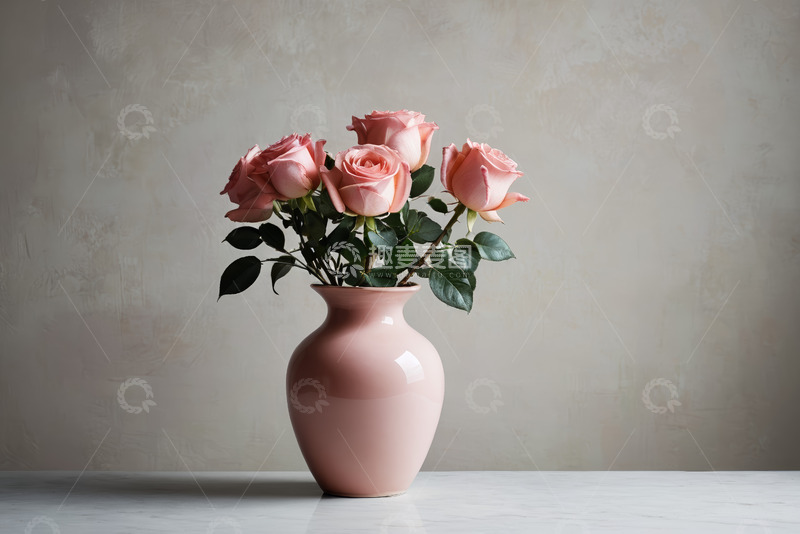 高清大图下载【趣麦麦图】粉色花瓶插粉色玫瑰花