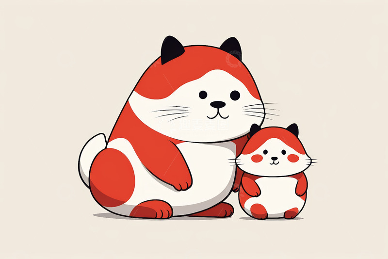 高清大图下载【趣麦麦图】红白相间大小猫卡通形象