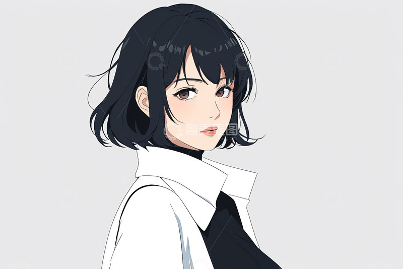 高清大图下载【趣麦麦图】黑发女性动漫风格肖像