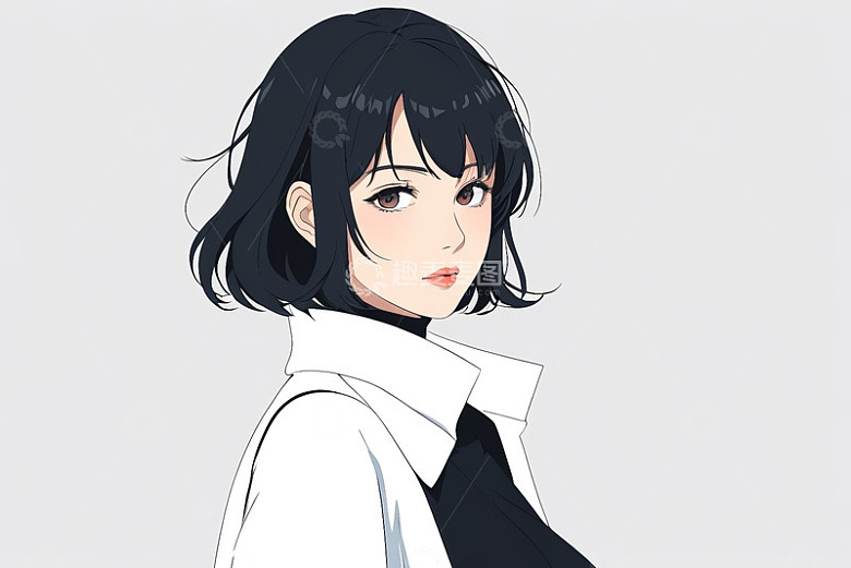 黑发女性动漫风格肖像