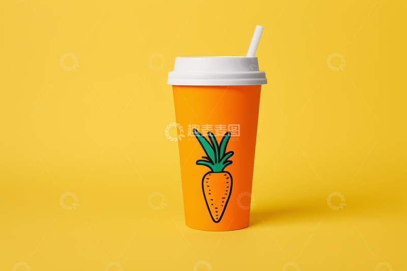 高清大图下载【趣麦麦图】橙色带吸管饮品杯
