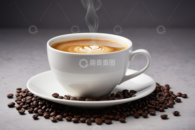 高清大图下载【趣麦麦图】白色咖啡杯与咖啡豆特写