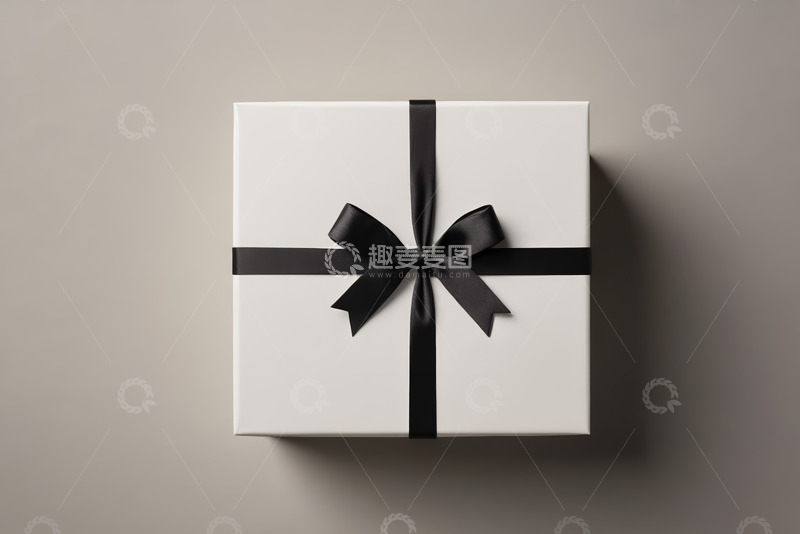 高清大图下载【趣麦麦图】白色礼盒配黑色丝带