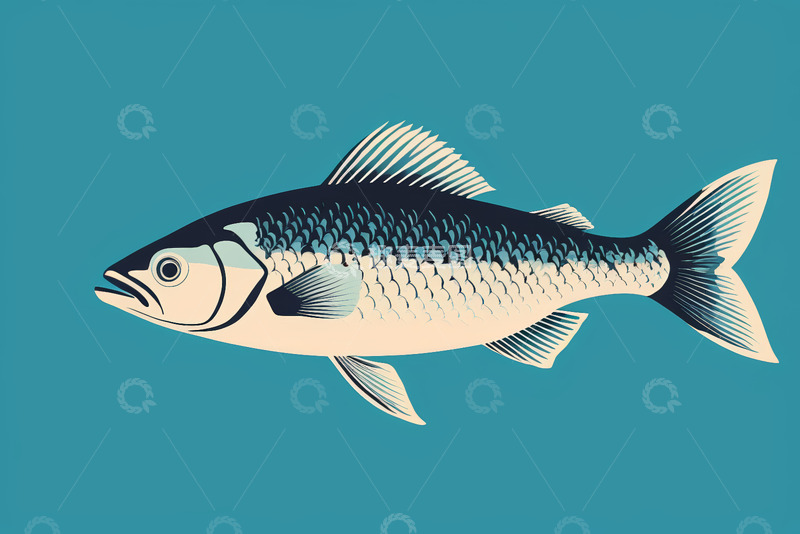 高清大图下载【趣麦麦图】蓝色背景中的鱼插画