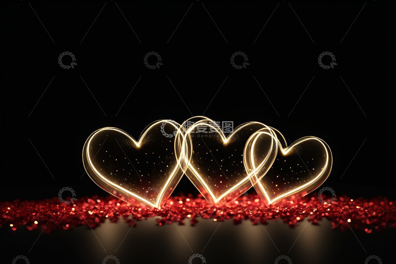 高清大图下载【趣麦麦图】三颗发光爱心浪漫背景素材