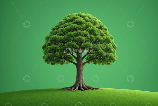 单棵绿树于绿草地背景