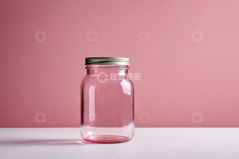 高清大图下载【趣麦麦图】粉色背景透明玻璃罐