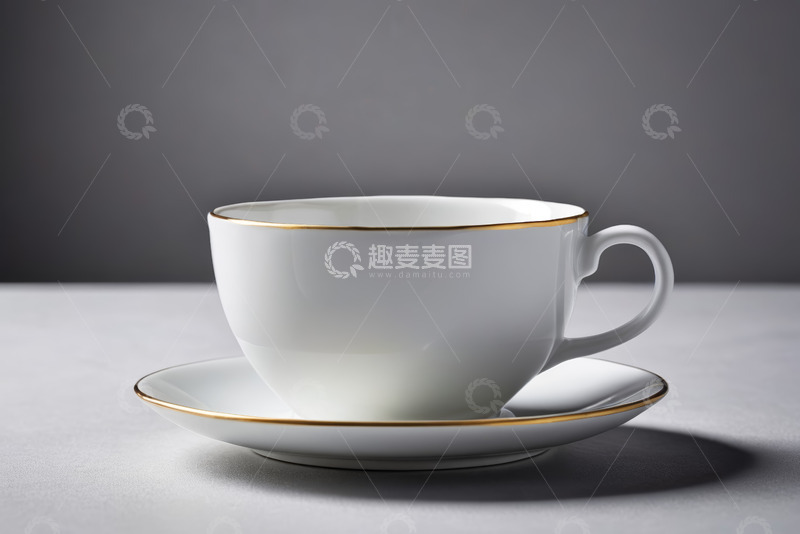 高清大图下载【趣麦麦图】白色金边茶杯茶碟特写