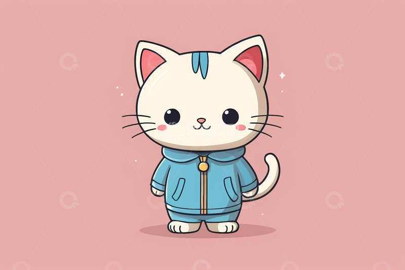 高清大图下载【趣麦麦图】穿着蓝色衣服的卡通小猫