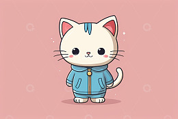 穿着蓝色衣服的卡通小猫