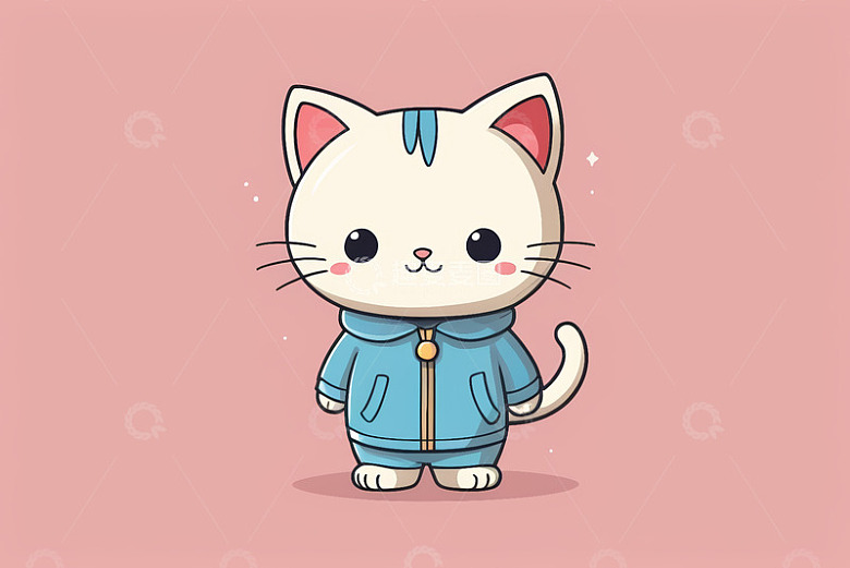 穿着蓝色衣服的卡通小猫