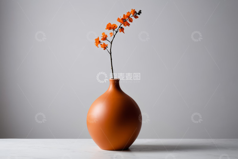 高清大图下载【趣麦麦图】橙色花瓶插橙色花枝静物