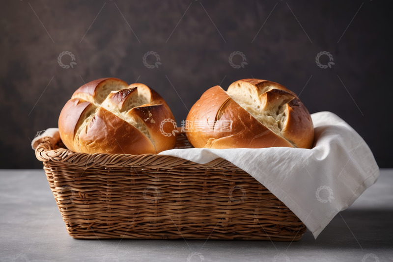 高清大图下载【趣麦麦图】篮子里摆放的新鲜面包