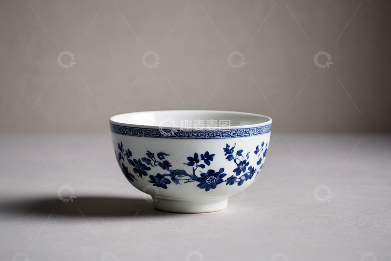 高清大图下载【趣麦麦图】蓝白花纹瓷碗特写