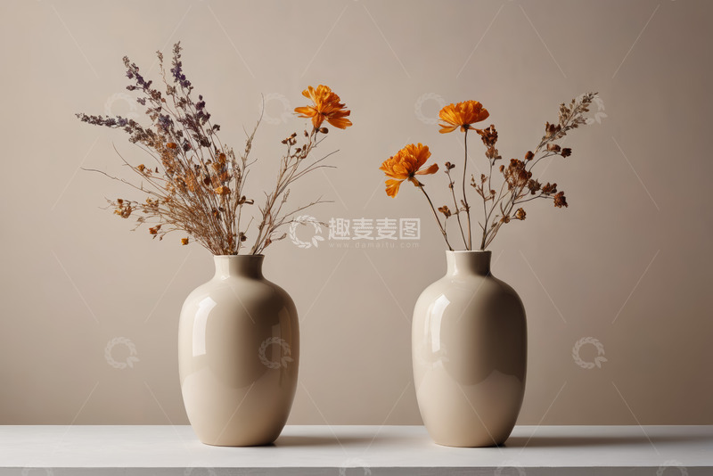 高清大图下载【趣麦麦图】两花瓶插干花装饰静物