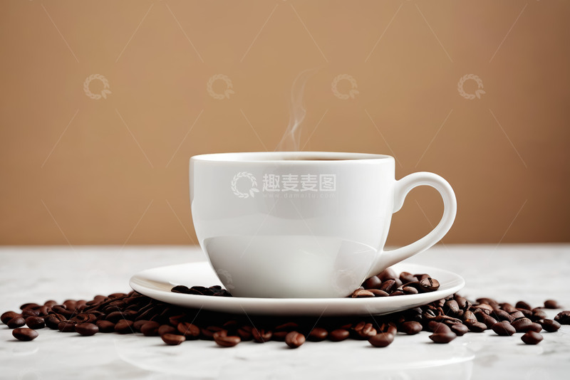 高清大图下载【趣麦麦图】白色咖啡杯与散落咖啡豆