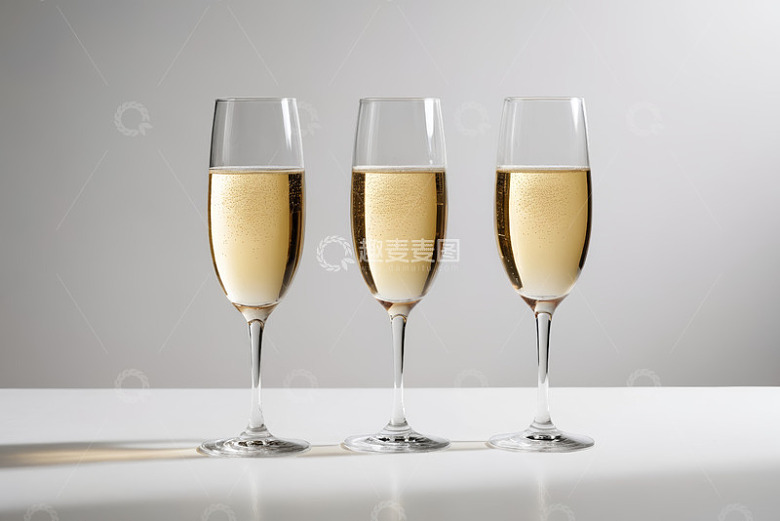 三只盛有香槟的高脚杯