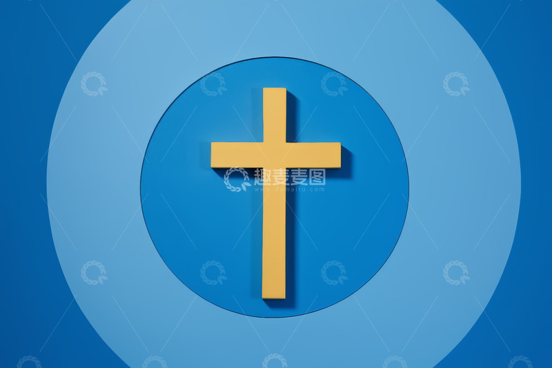 高清大图下载【趣麦麦图】蓝色背景上的金色十字架