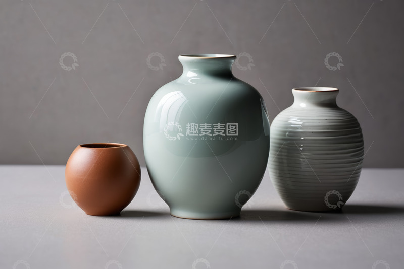 高清大图下载【趣麦麦图】三个不同样式的陶瓷花瓶静物