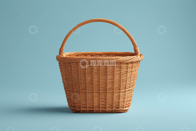 高清大图下载【趣麦麦图】蓝色背景下的柳条编织篮子