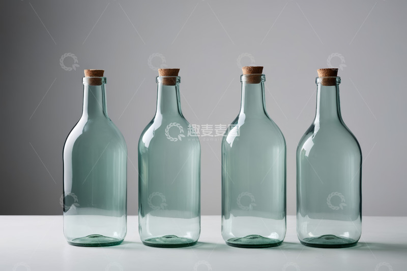 高清大图下载【趣麦麦图】四个带软木塞的透明玻璃瓶