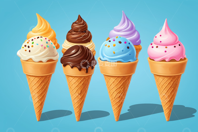 高清大图下载【趣麦麦图】多款口味冰淇淋甜筒展示