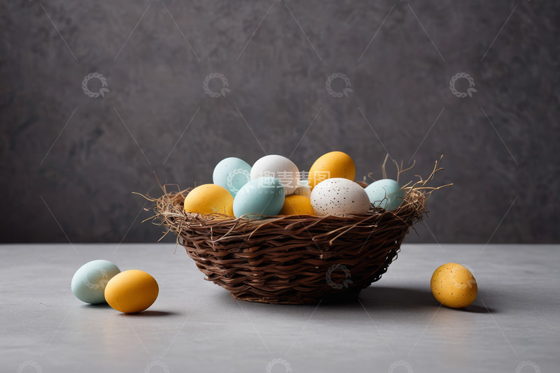 高清大图下载【趣麦麦图】篮子里的多彩鸡蛋静物