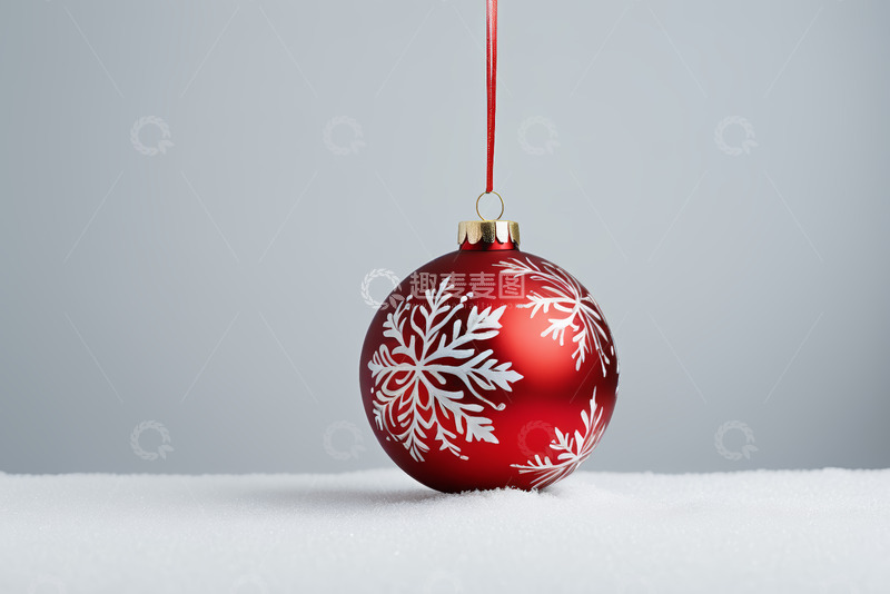 高清大图下载【趣麦麦图】红色雪花图案圣诞装饰球