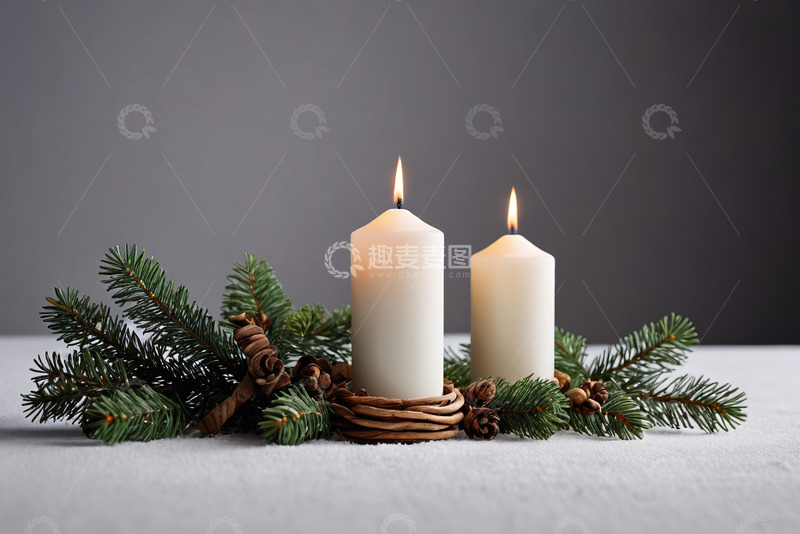 高清大图下载【趣麦麦图】圣诞装饰蜡烛燃烧场景