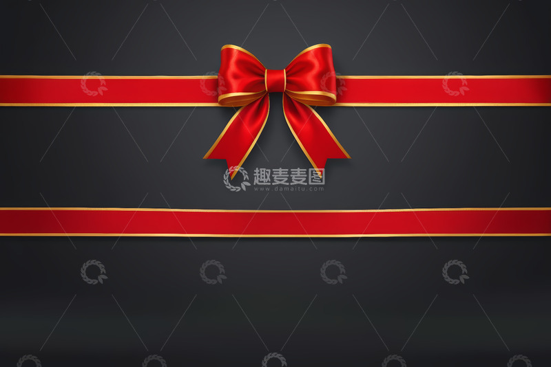 高清大图下载【趣麦麦图】黑色背景上的红色蝴蝶结丝带