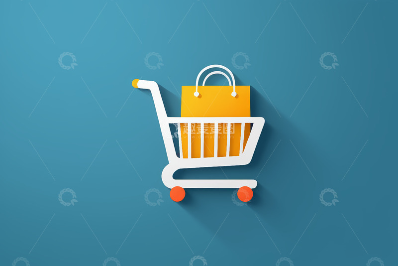 高清大图下载【趣麦麦图】蓝色背景购物车与购物袋图标