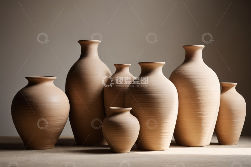 高清大图下载【趣麦麦图】一组手工陶制花瓶静物