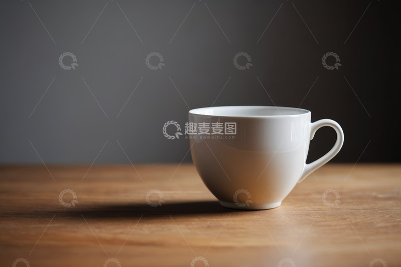 高清大图下载【趣麦麦图】木质桌面上的白色陶瓷杯