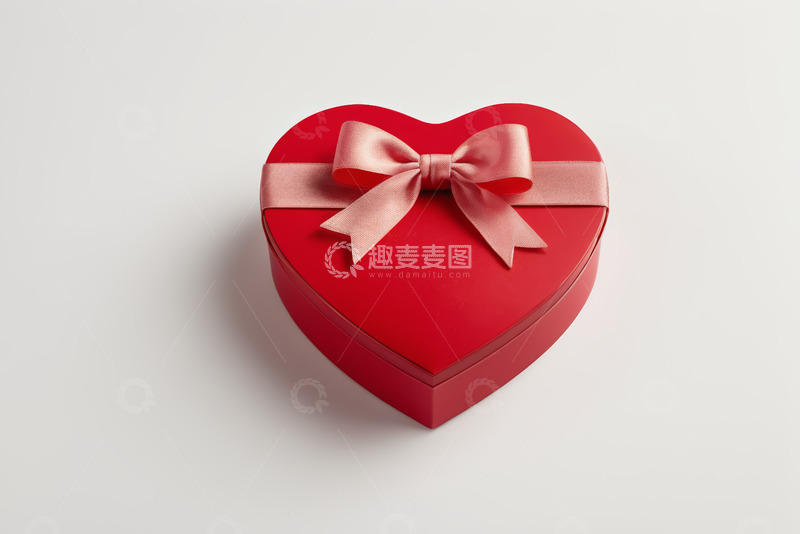 高清大图下载【趣麦麦图】心形红色礼品盒带粉色蝴蝶结