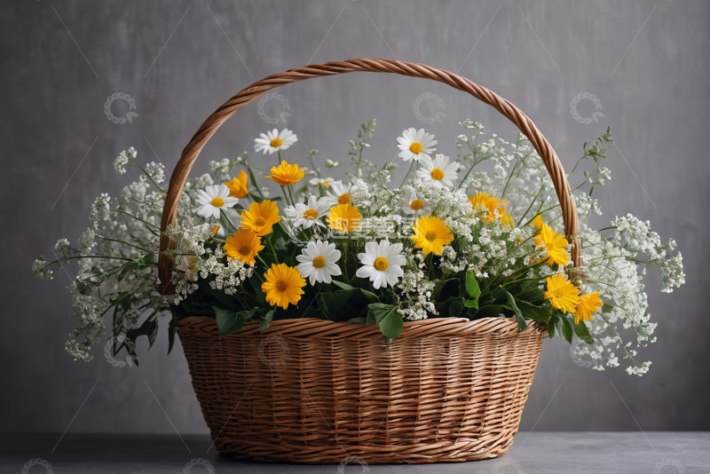 高清大图下载【趣麦麦图】装满鲜花的柳编花篮