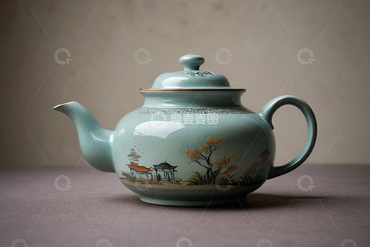 中式传统手绘图案茶壶