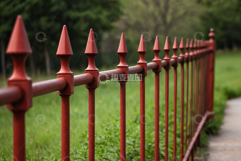 高清大图下载【趣麦麦图】户外红色金属栅栏特写