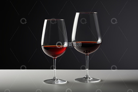 两杯盛有红酒的高脚杯