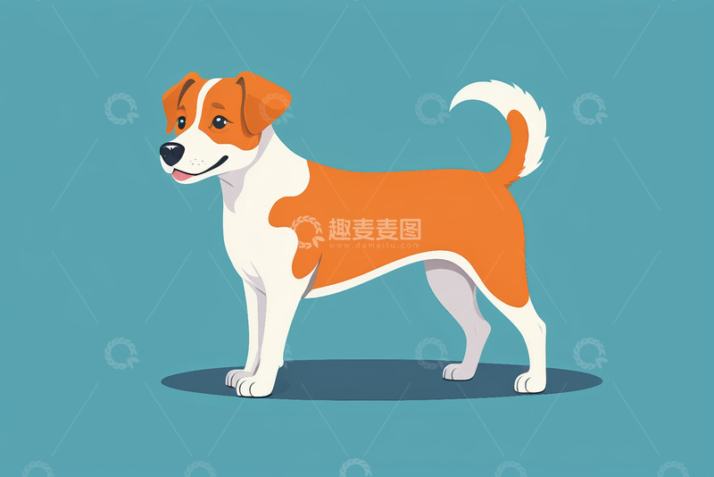 高清大图下载【趣麦麦图】站立的橙白相间卡通小狗