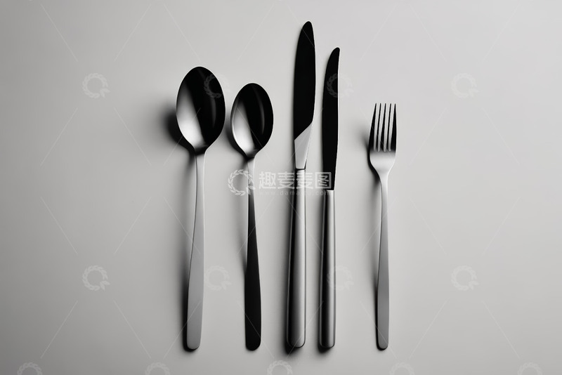 高清大图下载【趣麦麦图】金属餐具摆拍特写