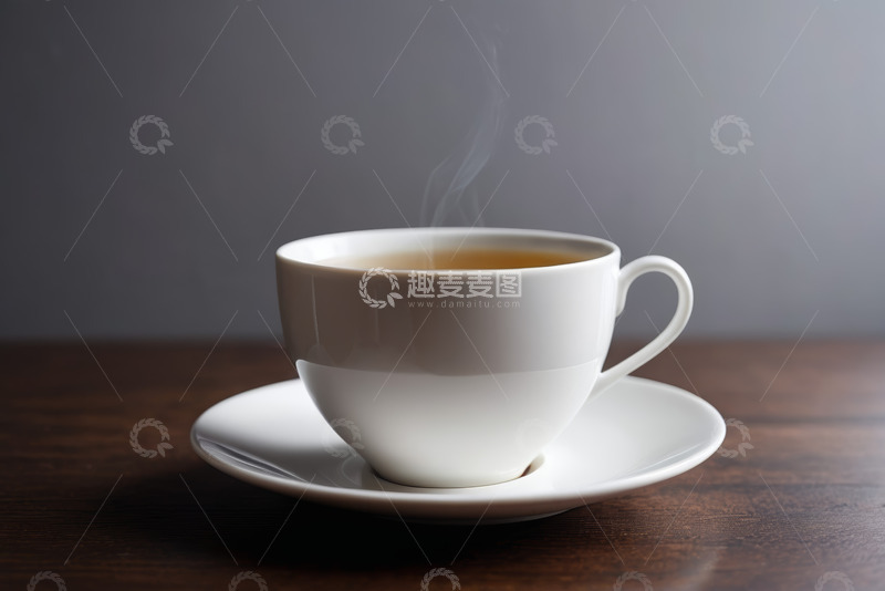 高清大图下载【趣麦麦图】白色瓷杯装热饮置于木桌