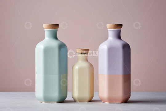彩色陶瓷瓶带软木塞静物