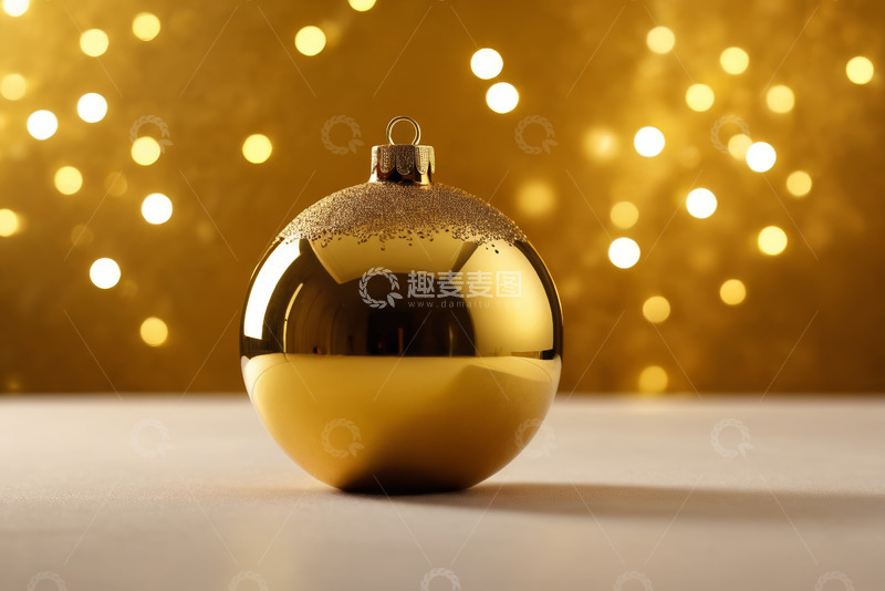 高清大图下载【趣麦麦图】金色圣诞装饰球特写