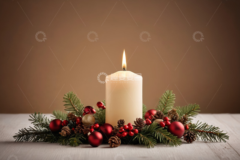 高清大图下载【趣麦麦图】圣诞装饰蜡烛特写