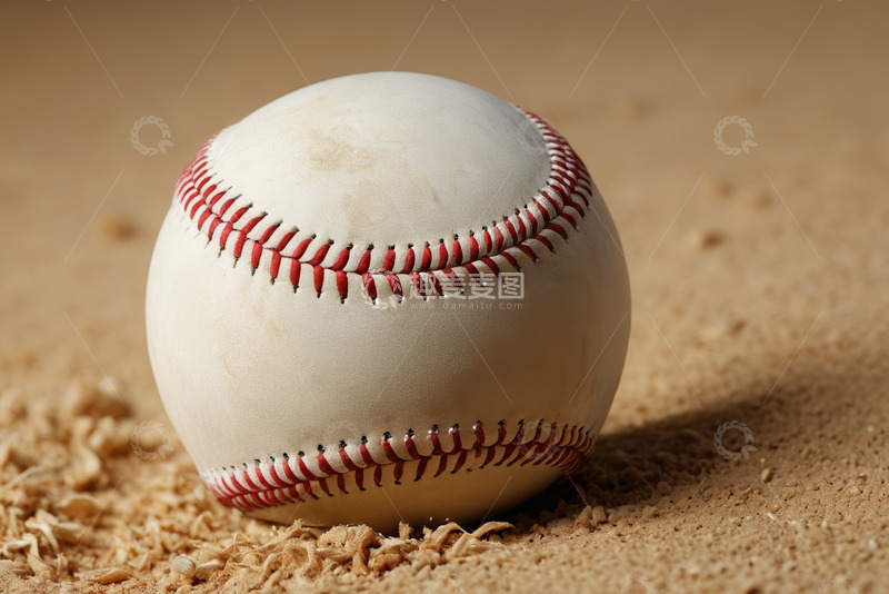 高清大图下载【趣麦麦图】棒球特写置于木屑背景上